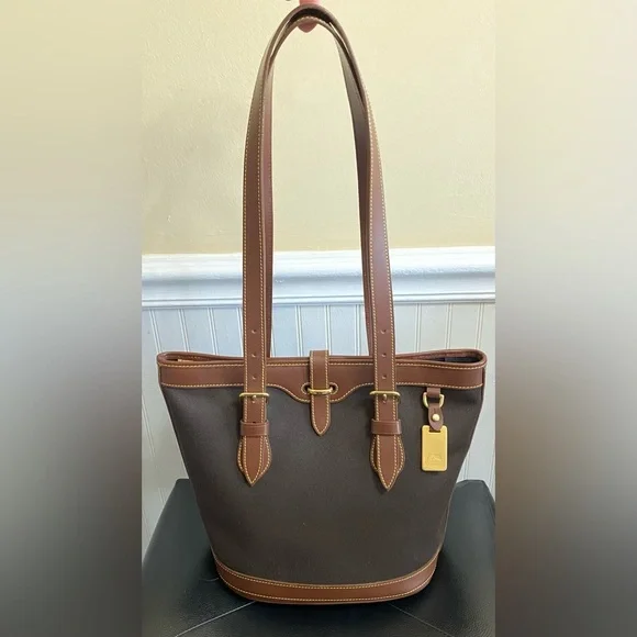Dooney & Bourke Vintage Canvas Leather Bucket Tote - Picture 1 of 11